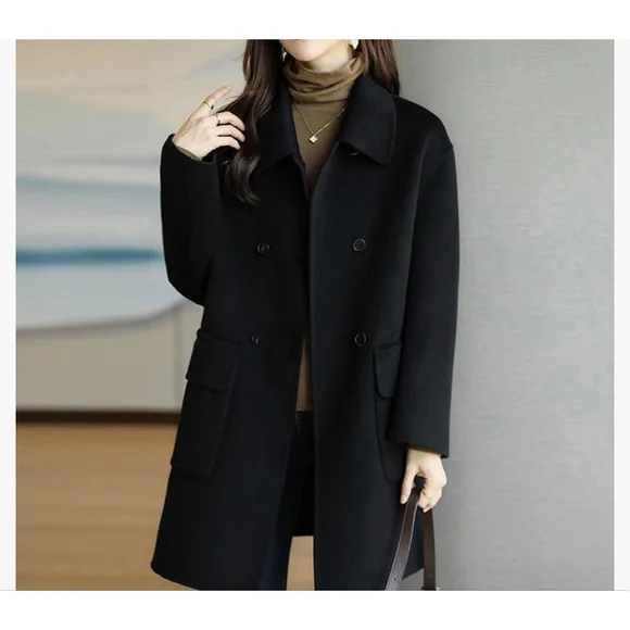 NEW Double Breasted Lightweight Pockets Mid Peacoat Coat L/XL - Picture 2 of 6